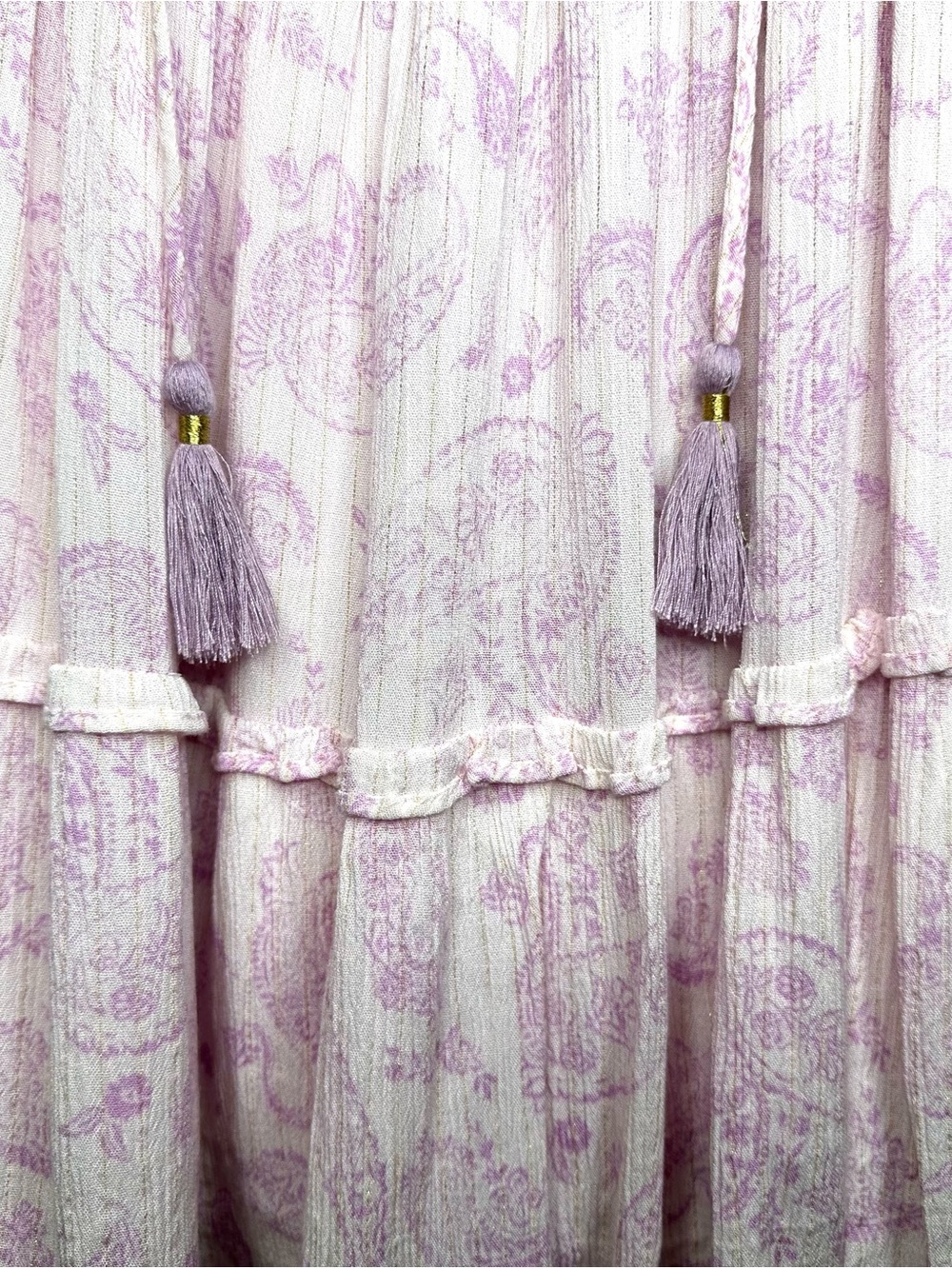House of Harlow 1960 Boho Paisley Smocked Mini Dress S Lilac Puff Sleeve - Picture 5 of 14